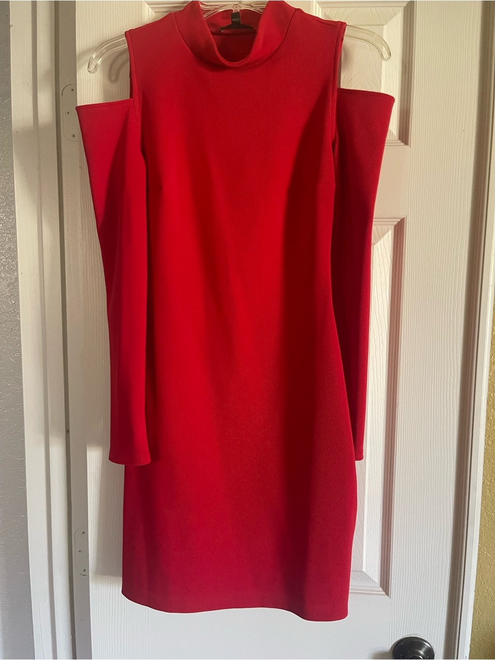 EXPRESS Red Cold-Shoulder Mock Neck Dress